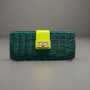 J. CREW Wicker Green with Neon Yellow Clutch Purse